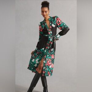 By Anthropologie Midi Shirt Dress | L | Black Motif